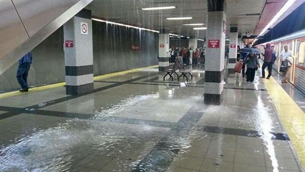 Rain falls in Ankara subway as heavy precipitation hits city