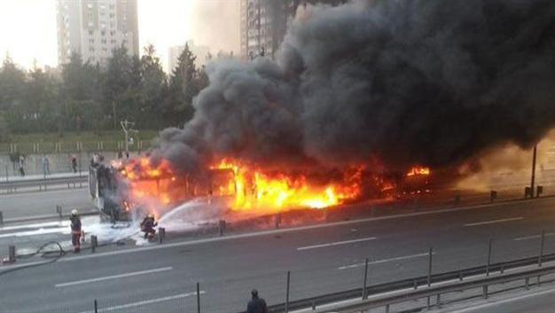 IN PICTURES: Metrobus catches fire on busy Istanbul road