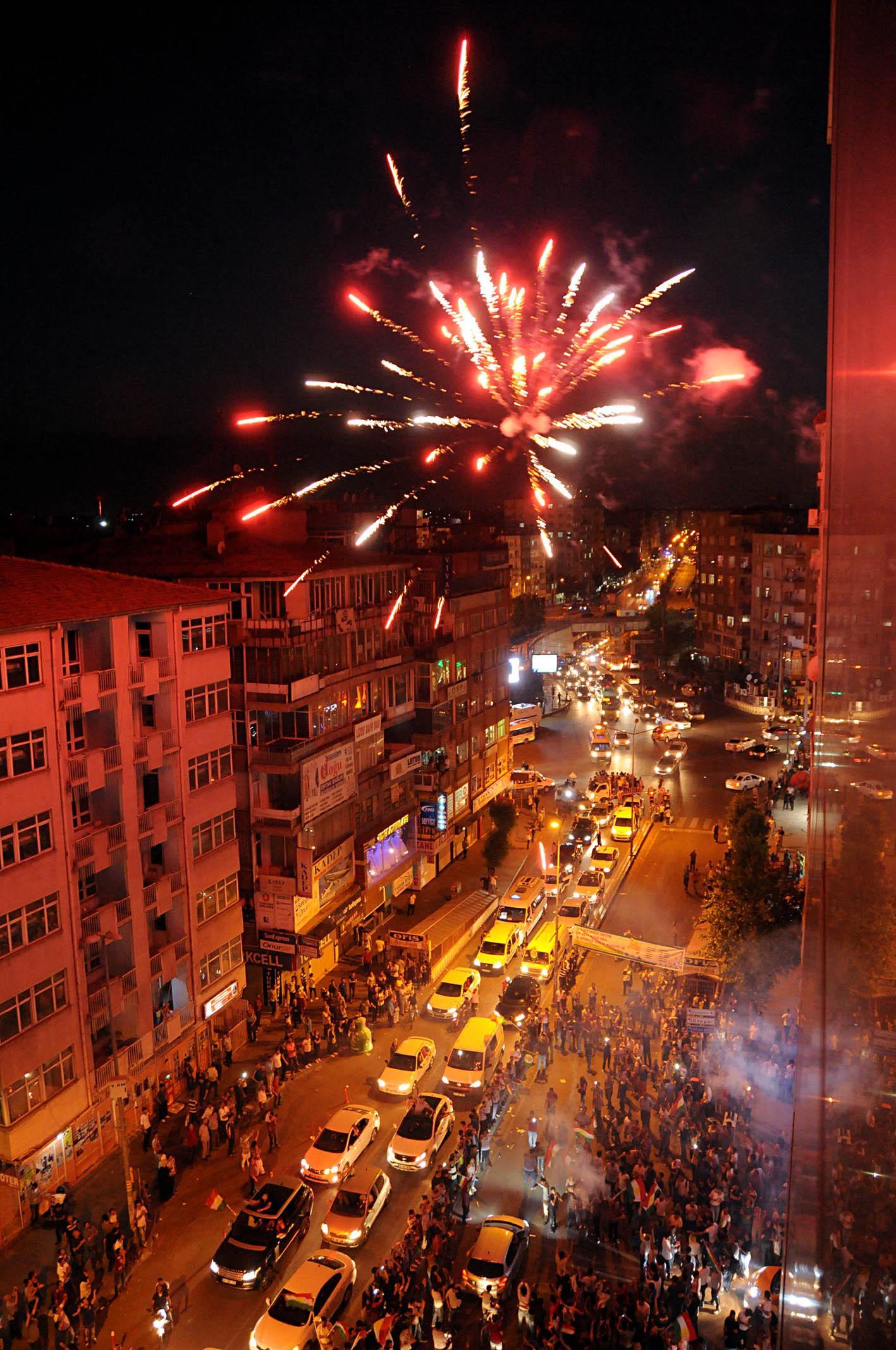 Fireworks, gunfire as Kurds fete Turkey poll breakthrough