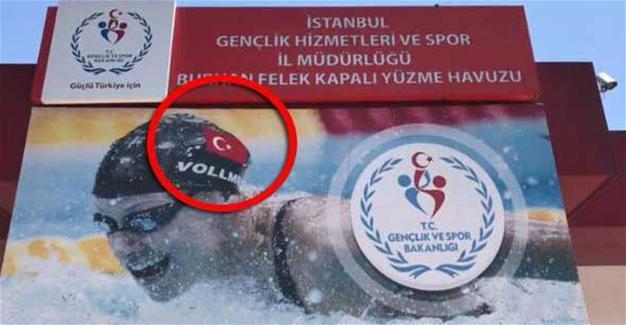 Sports Ministry uses US swimmer Vollmer’s picture in poster with ‘photoshopped’ Turkish flag