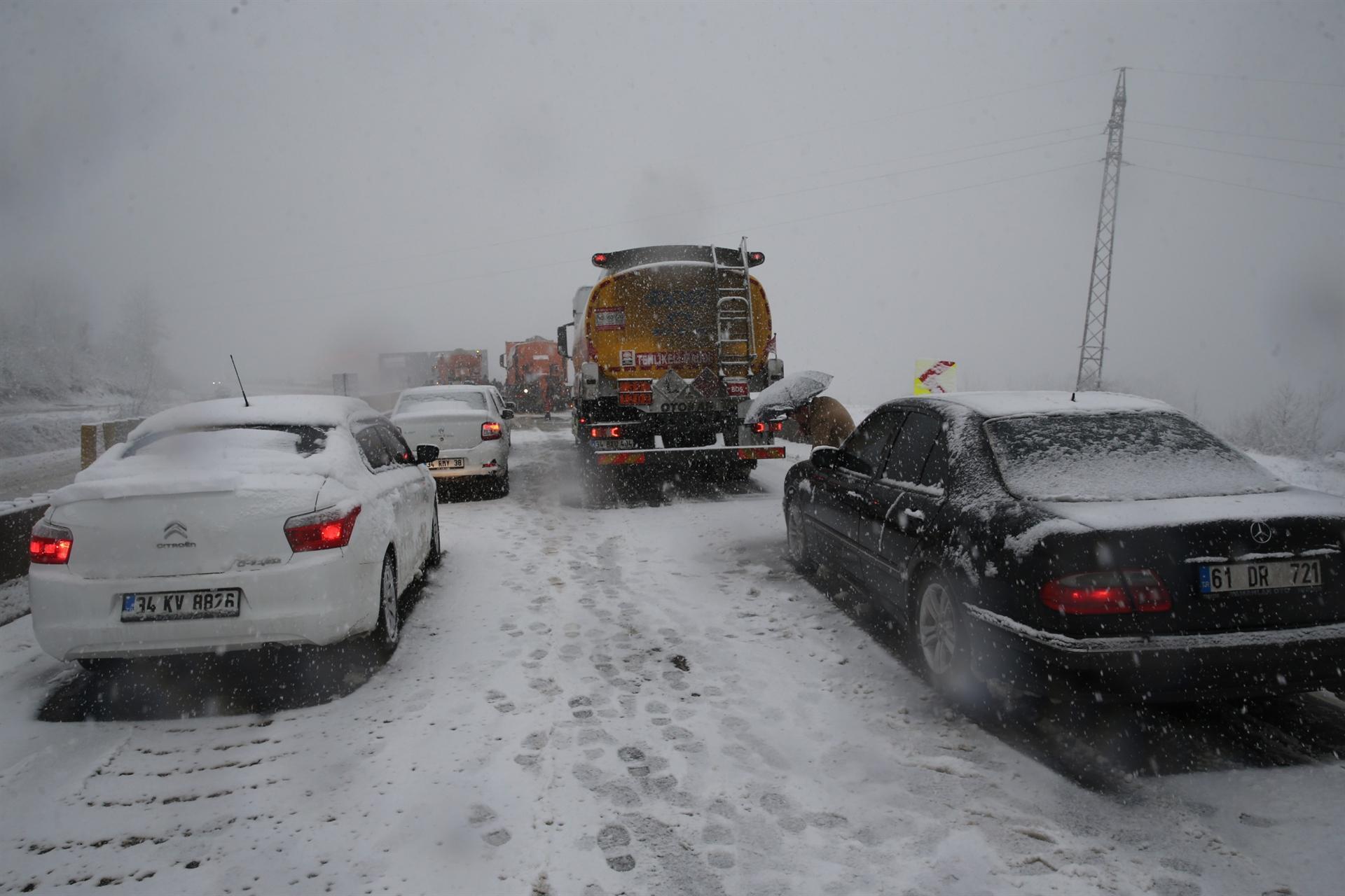 Heavy snow blocks Ankara Istanbul highway in Turkey