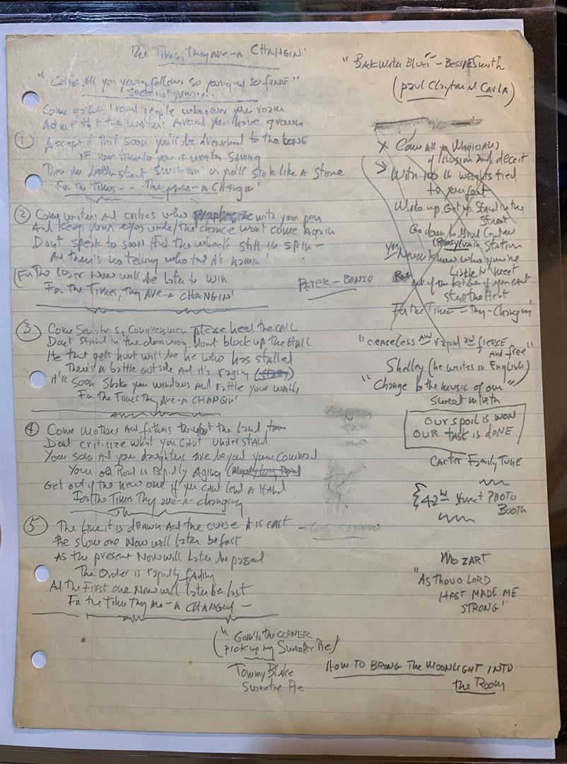 Bob Dylan's Handwritten 'Times They Are a-Changin'' Lyrics Sell for $422,500