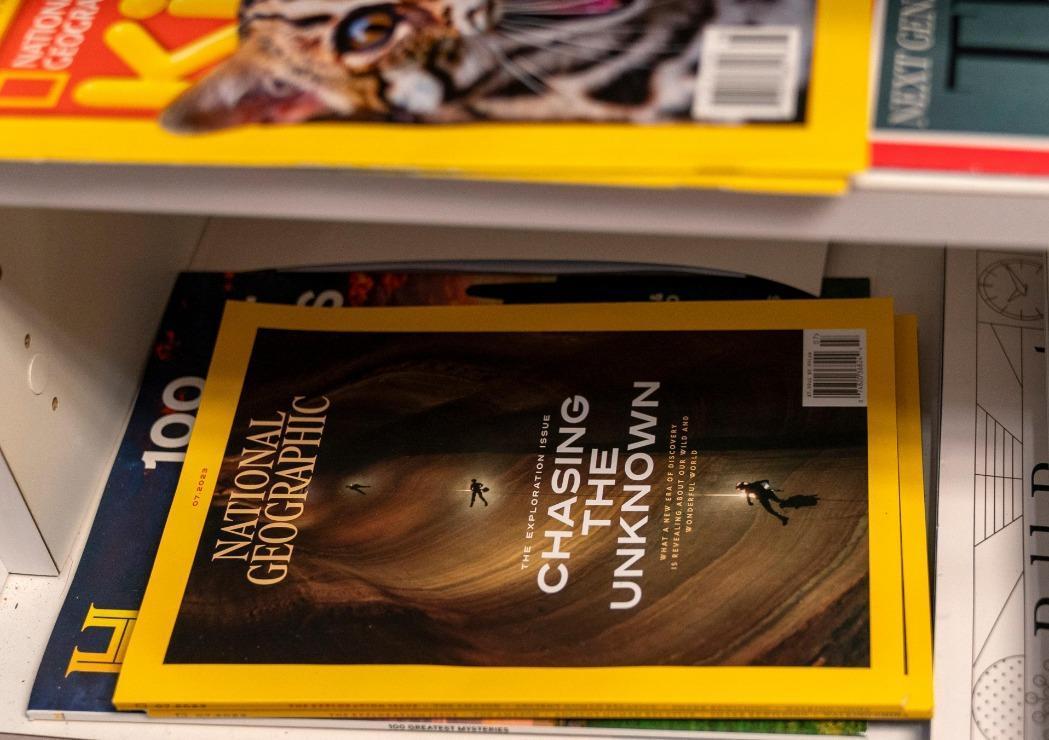 pile of national geographic magazines