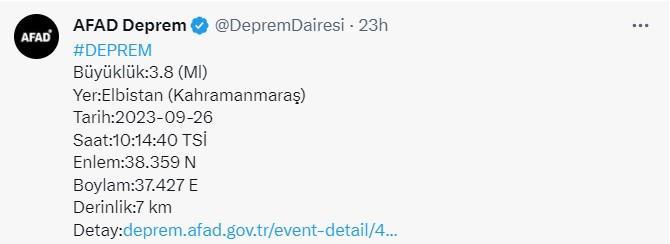 SON DAK�KA DEPREM (27 Eyl�l 2023 AFAD, KAND�LL�)