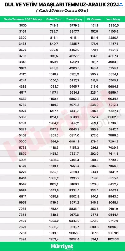 2024 TEMMUZ-ARALIK DUL VE YETİM MAAŞLARI