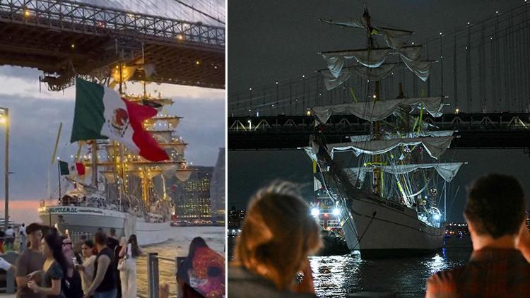 Meksika donanmasına ait gemi Brooklyn Köprüsü'ne çarptı! Yaralılar var