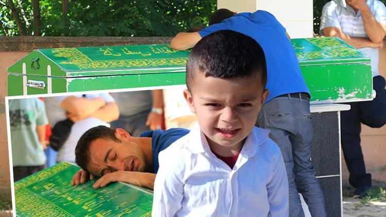 Bu acının tarifi yok: 3 yaşındaki oğlunun tabutuna sarılıp gözyaşlarına boğuldu