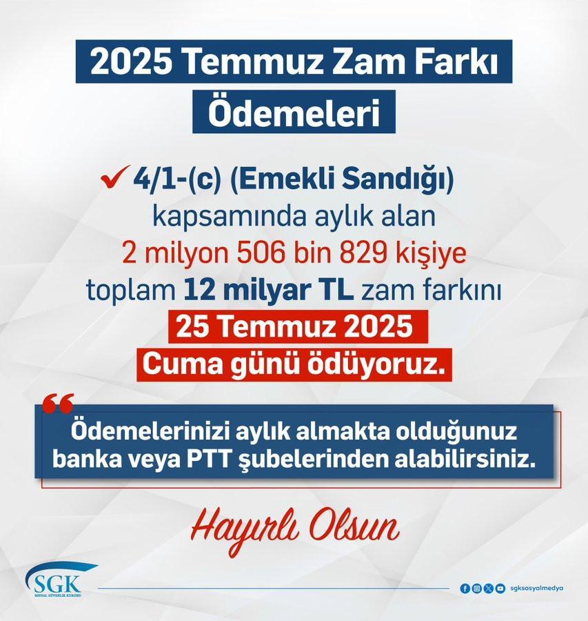 SGKDAN 4/C EMEKLİ MAAŞI ZAM FARKI ÖDEME TARİHİ AÇIKLAMASI