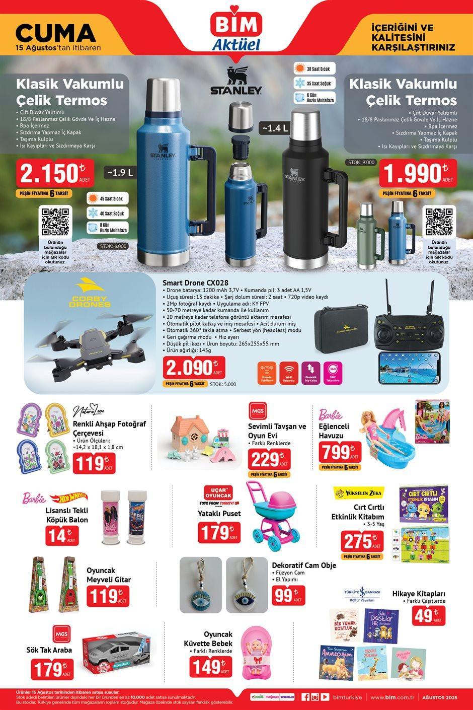 PAZARTESİ RAFLARDA BİM AKTÜEL 12-15 AĞUSTOS 2025 AKTÜEL KATALOĞU- İNDİRİMLİ ÜRÜNLER || Bu hafta bime gelecek ürünler neler Bim afişi Stanley Vakumlu Çelik Termos getiriyor