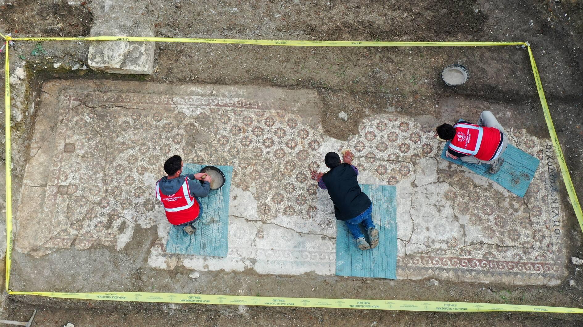 Ancient mosaic unearthed during post-quake excavations in Hatay