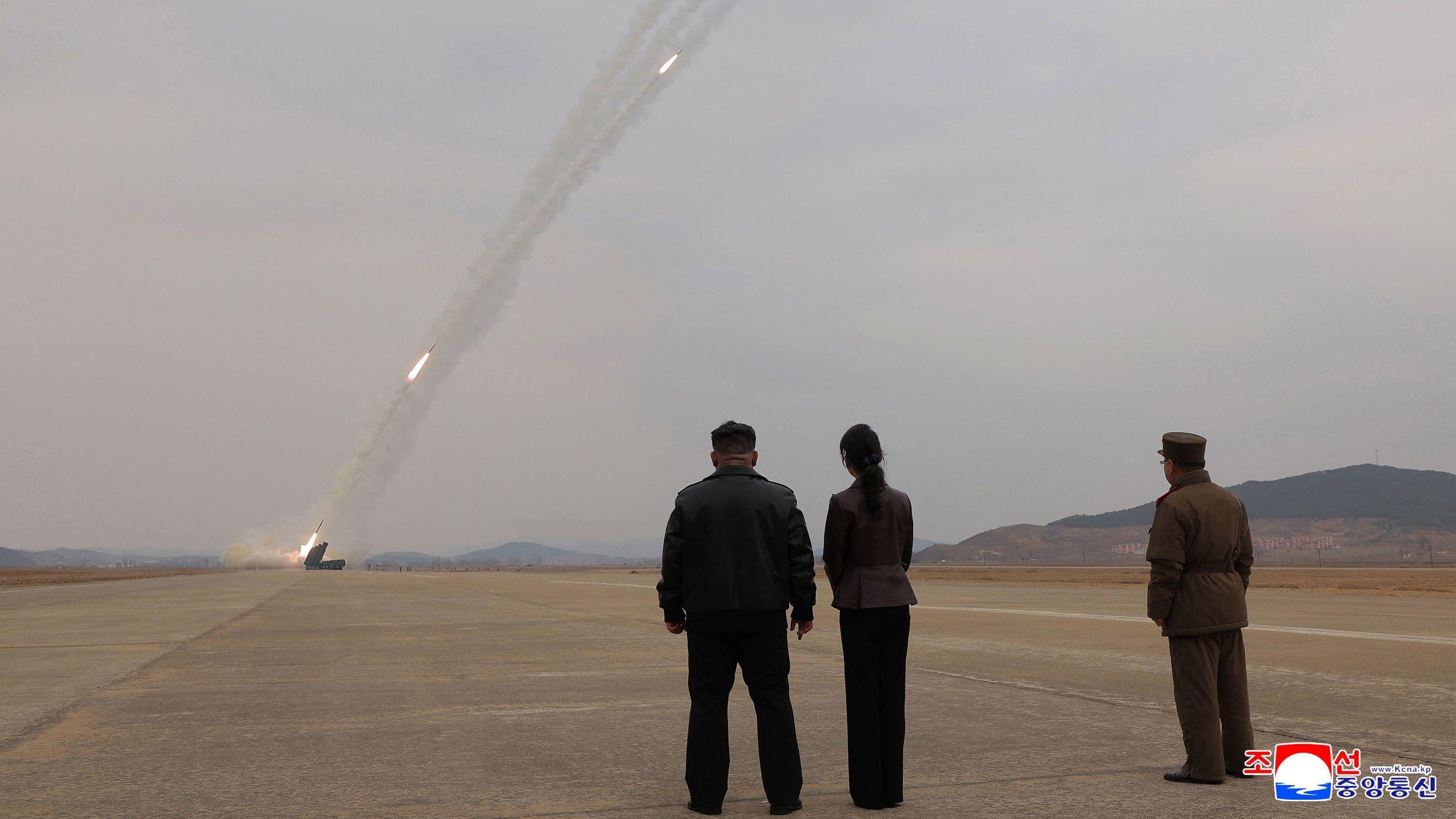 Kim observes rocket launch test with daughter