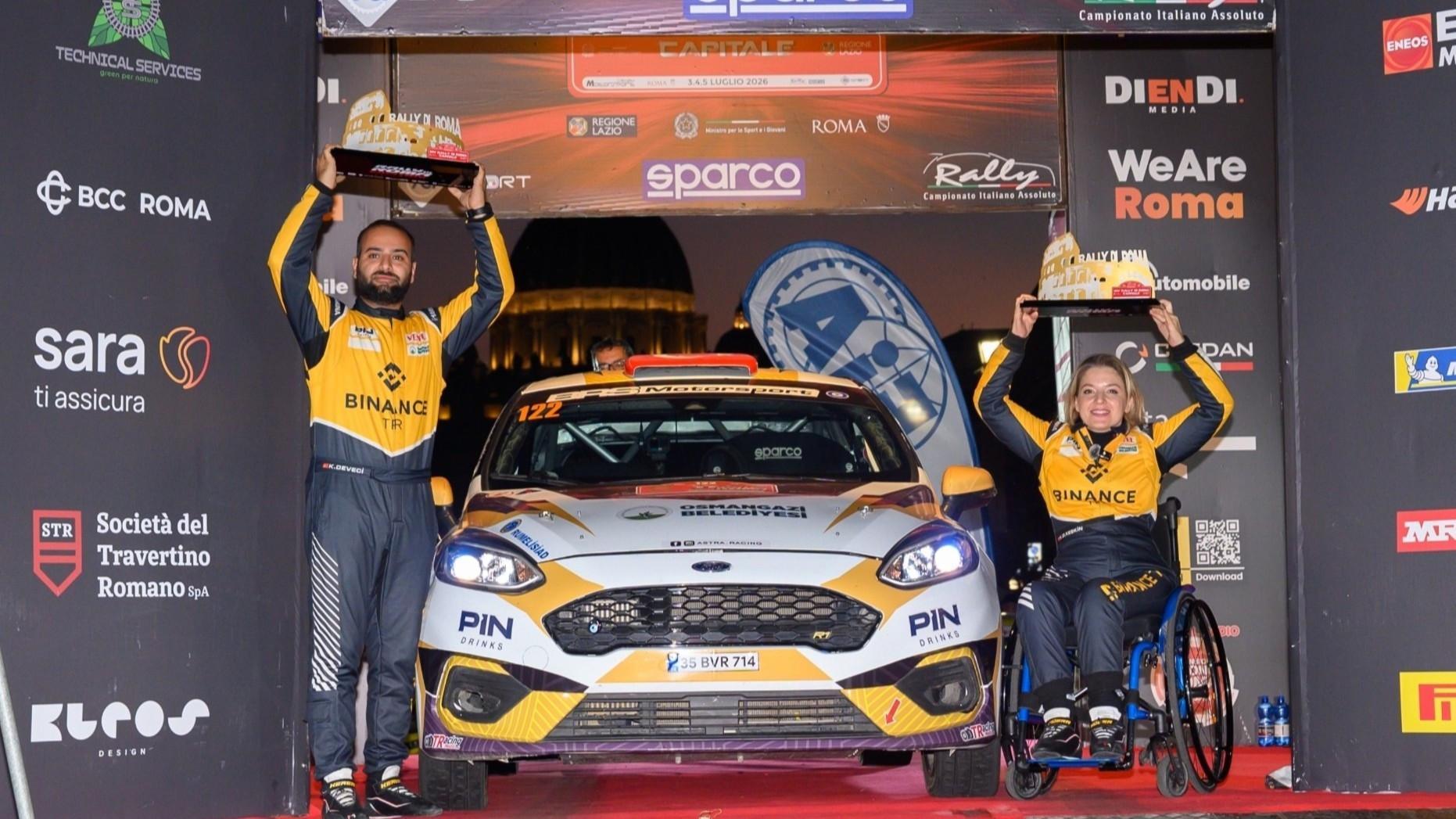 Trailblazing Turkish driver secures double success at rally championship in Rome
