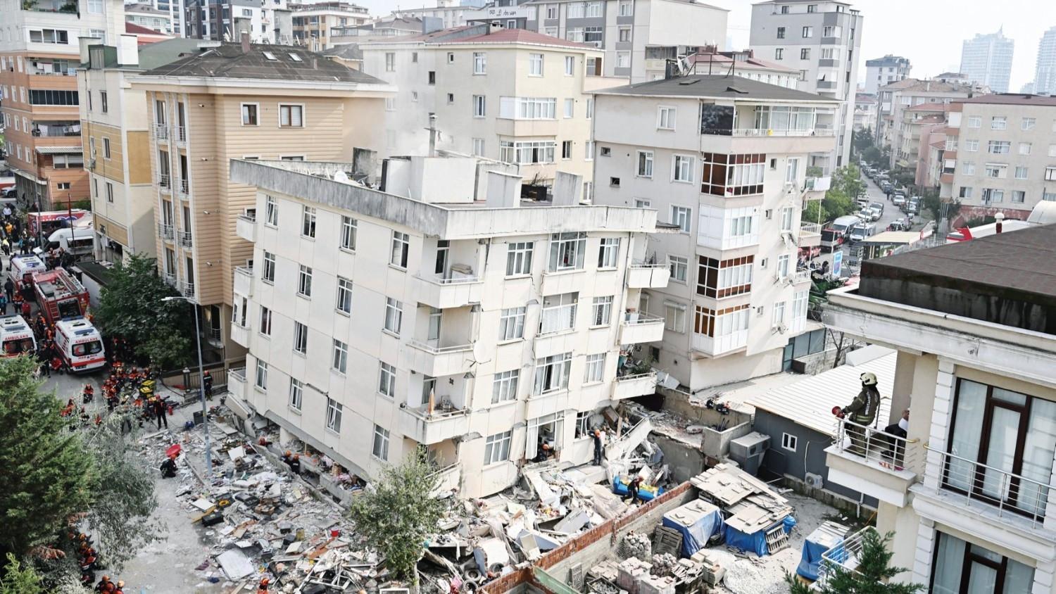 Two dead after 7-story building partially collapses in Istanbul