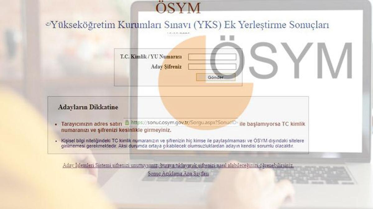 YKS EK TERCİH SONUCU SORGULAMA EKRANI (ÖSYM.gov.tr) YKS Ek Yerleştirme ...