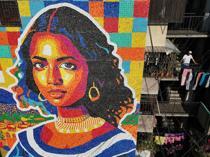 Latin American Mona Lisa created with plastic bottle caps