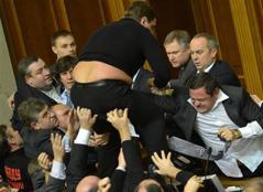 Ukraine Parliament erupts in brawl as PM re-appointed