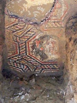 Roman-era mosaic left underneath dumpster in Bursa