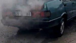 Ordu'da park halindeki otomobilde yangın