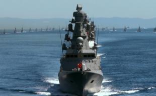 Turkish warships parade in Bosphorus to mark key victory