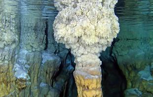 Underwater formations of Gilindire Cave on camera