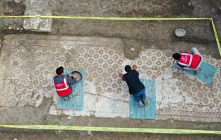 Ancient mosaic unearthed during post-quake excavations in Hatay