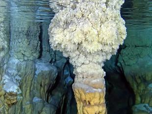 Underwater formations of Gilindire Cave on camera