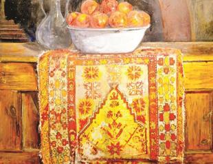 Rug motifs reflected on canvas by artist