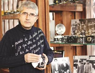 Cameras on display in a historic mansion