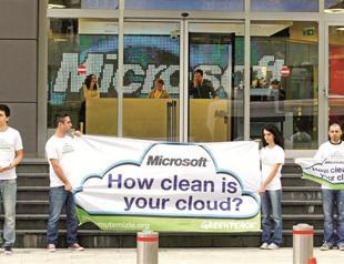 Greenpeace demonstration in Microsoft office