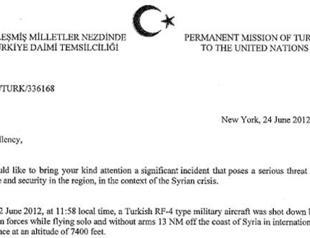 Turkey sends letter to UN on jet downed by Syria