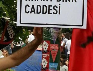 Protesters dedicate a street to slain journalist Hrant Dink in Gezi Park