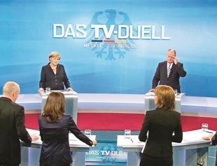 Merkel and challenger clash on European austerity on TV