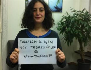 Turkish Greenpeace activist Gizem Akhan comes out of Russian jail