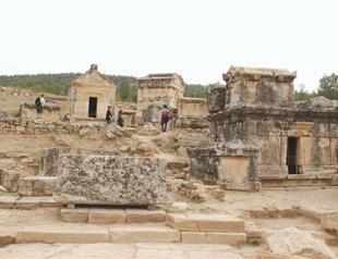 Ancient graves under restoration at Hierapolis ancient city in Turkeys Denizli