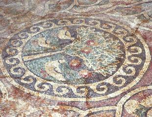 Mosaic with apple figure at museum