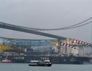 Giant energy construction vessel passing through Bosphorus to Bulgaria