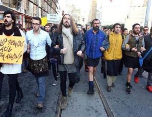 Turkish men wear skirts in protest for victimized women