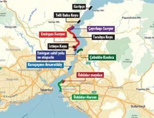 Bosphorus narrowing with road constructions