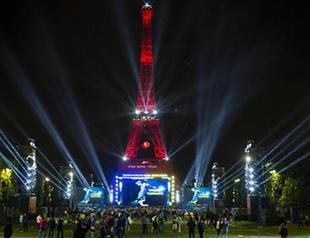 Eiffel Tower lit in colors of Turkish flag