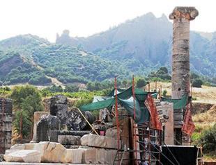 Historic columns of Sardis in for cleaning