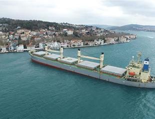 Transport ship stranded next to waterfront mansions in Istanbul’s Bosphorus
