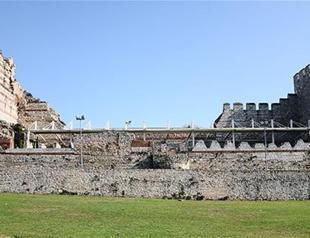 Historic city walls covered with roof, converted for wedding hall in Istanbul