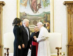 US President Trump and first lady Melania talk with Pope Francis
