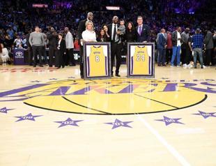 Lakers retire Kobe’s two jersey numbers at half-time ceremony