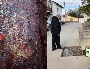 Roman-era mosaic left underneath dumpster in Bursa