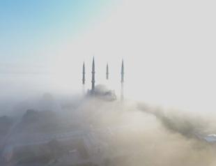 Clouds and fog drift over Selimiye Mosque