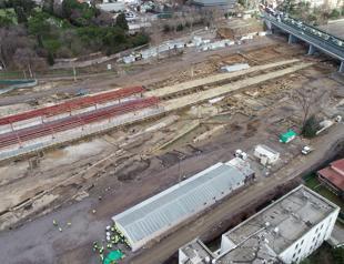 Historic port city viewed from sky
