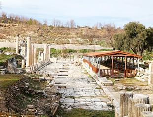 Mosaics protected by roof in ancient city