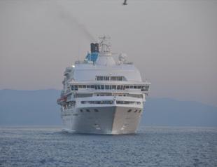 Cruise ship with 375 passengers docks in resort town Kuşadası