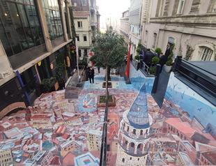 Staircase with 3D image of Galata Tower opens for vistors